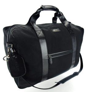 Gucci Duffel Black Nylon Canvas Leather Weekend Travel Bag